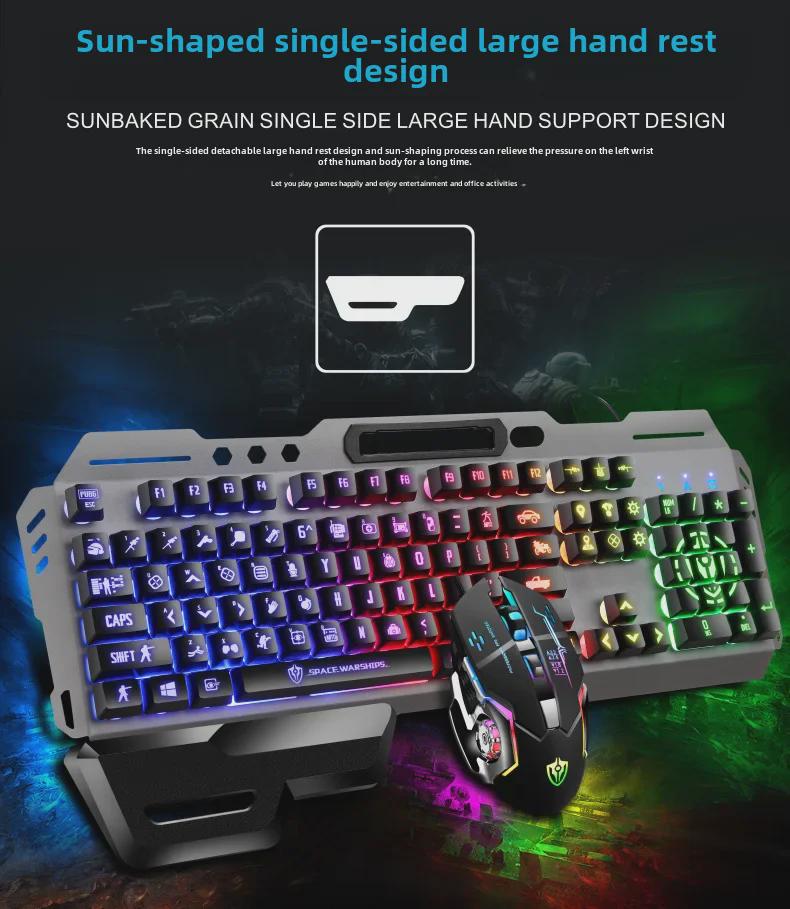 Mechanical Feel Gaming Keyboard & Mouse Set with Luminous Floating Keycaps, Metal Wired USB - Hot Sale