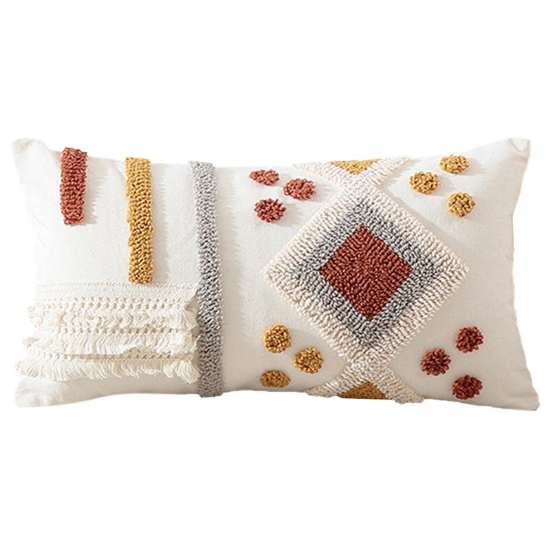 Nordic Lumbar Waist Throw Pillow Cover with Pom Pom Simple Color Decorative Rectangle Cushion Case wholesales