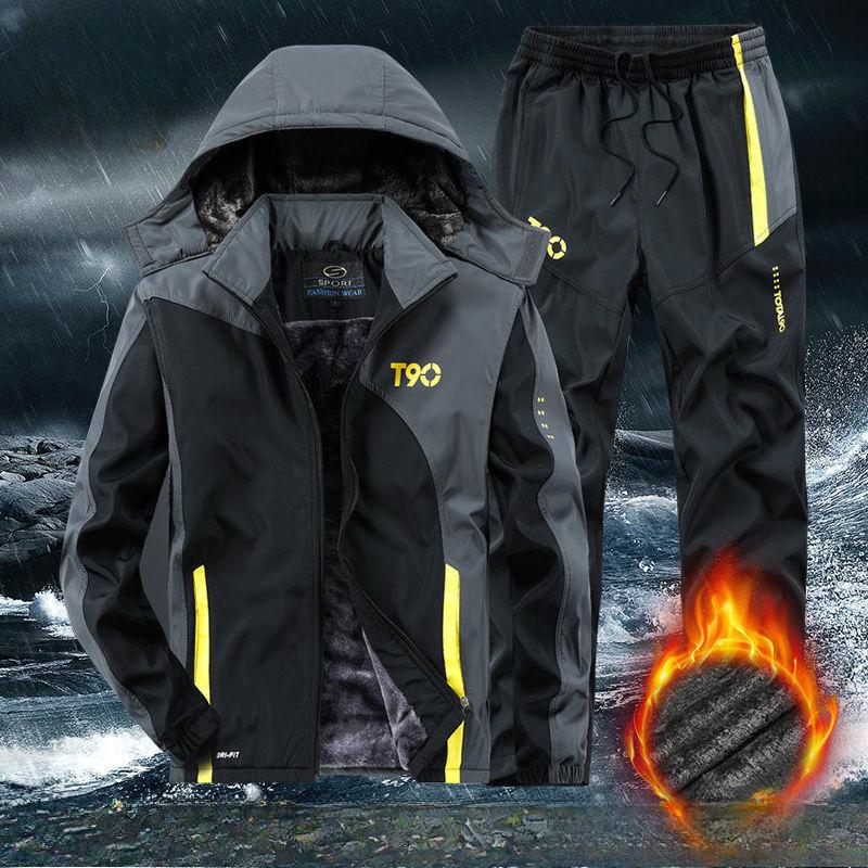Men's Waterproof Winter Jacket Suit Plus Velvet Thickened Two-piece Sportswear Suit Men's Mountaineering Clothing