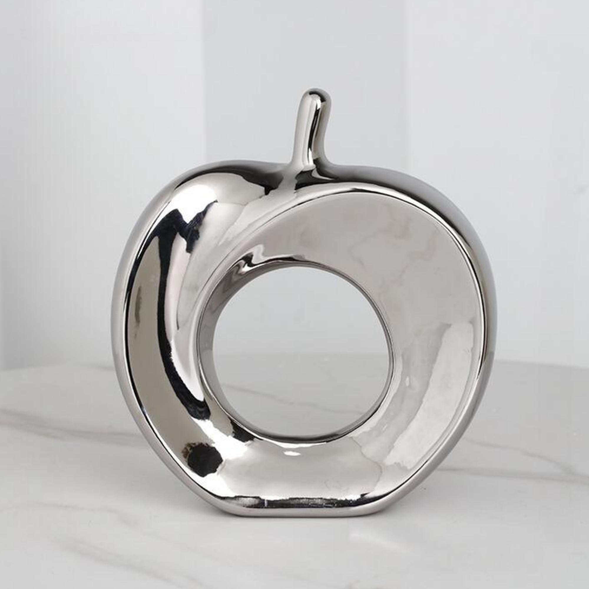 

[Available in 10 Colors] Apple-Shaped Ceramic Figurine, Interior Ornament, Modern Decor, Nordic Style, Art Item, Perfect Gift (Silver)