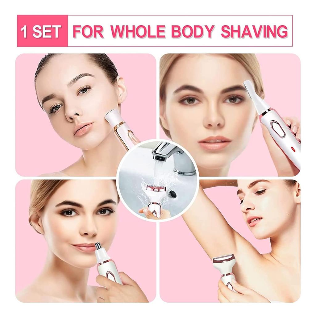 4 in 1 Painless Bikini Shaver for Women Pubic Hair, Leg, Underarm, Arm, USB Rechargeable Electric Razor & Shaver Waterproof Facial Hair Remover with