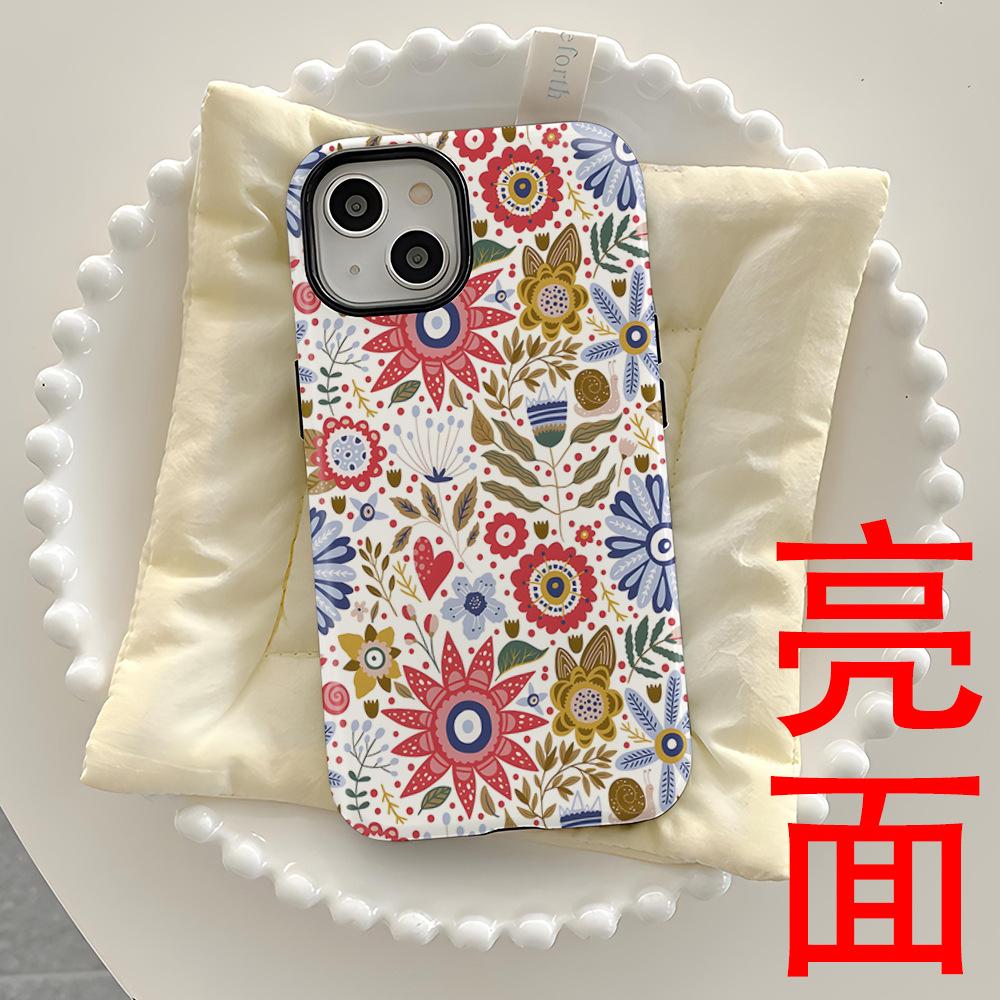 Retro Ethnic Style Flower Mobile Phone Case Apple 12 Two-in-one Film Case iPhone17 Anti-drop Magnetic Protective Case