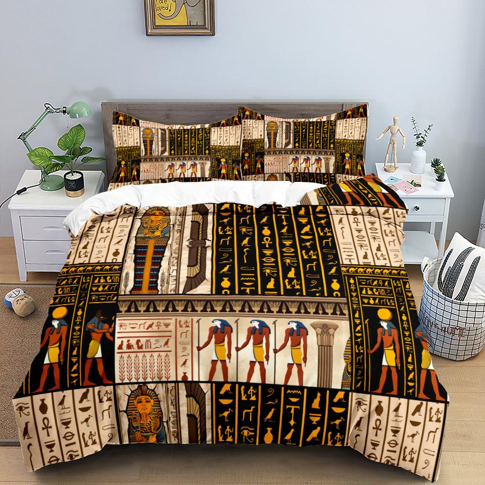 Ancient Egypt Pharaoh King Queen Duvet Cover African Egyptian Style Bedding Set For Teens Adults Black Tribe Ethnic Quilt Cover
