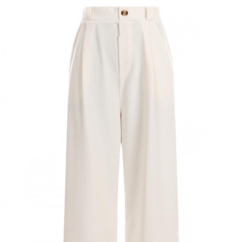 Shop Women Back Elastic Waist Wide Pants Corduroy Black Pic Wpt 12165