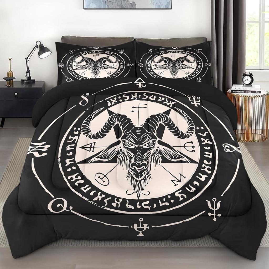 3D Anime Bedding Set Evil-Satan Demon Skull Printed Duvet Cover Set With Pillowcase Bedspread Boy Teens Adult Queen King Size
