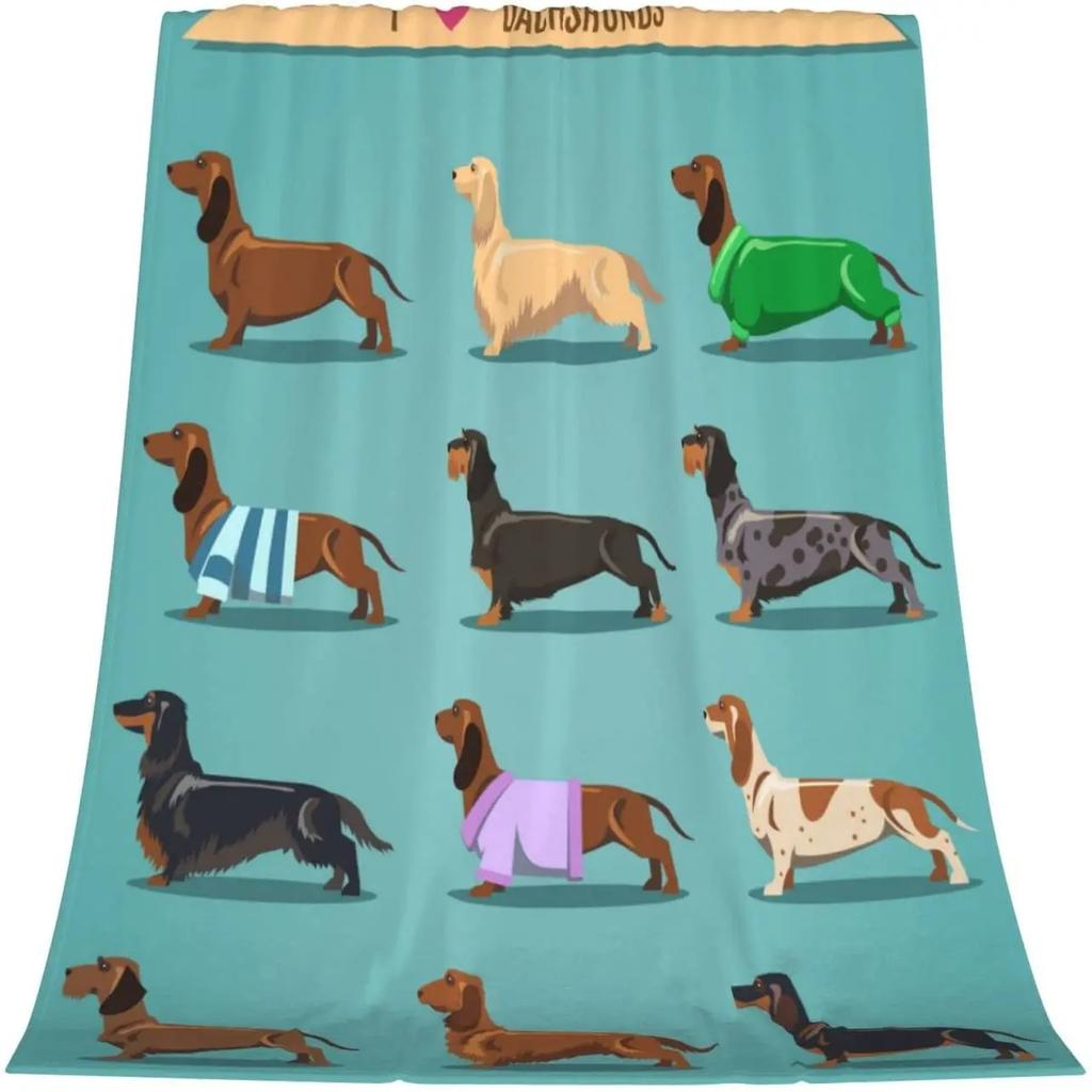 Cute Dachshunds Dog Soft Throw Blanket Warm Blankets Lightweight Tufted Fuzzy Flannel Fleece Throws Blanket for Bed Sofa Couch