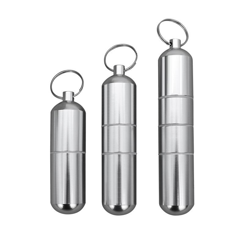 Capsule Shape Silver Aluminum Alloy Cigarette Box Waterproof Cigarette Case Pill Toothpick Capsule Holder with Keychain Mens Gif