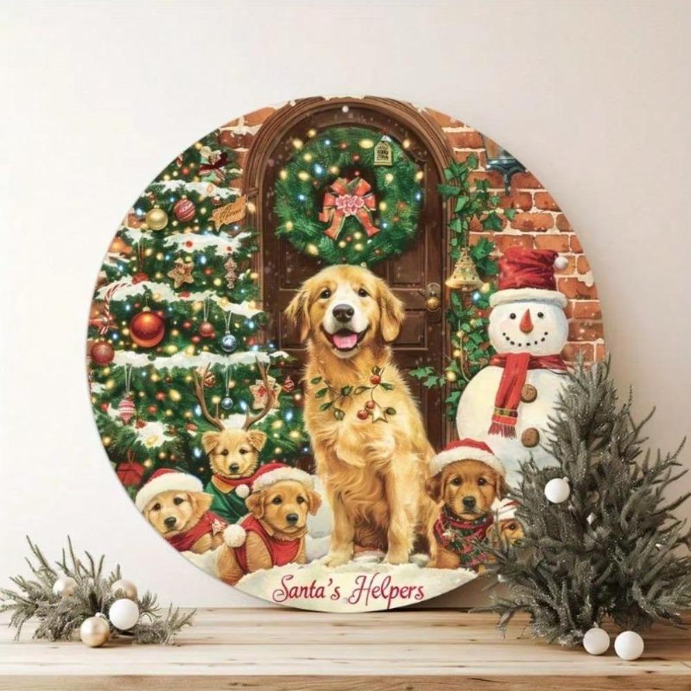 Christmas Dog Metal Wall Art Kitchen Cafe Home Decor Gift