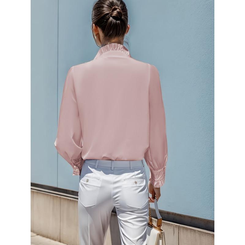 Women Elegant Ruffled Long Sleeve Blouse Plus Size