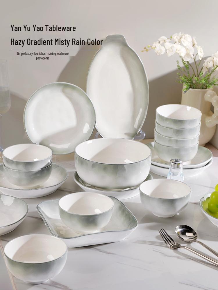 2025 Yan Yu Yao Underglaze Dinnerware Set: Elegant Rice Bowls, Plates, and Soup Bowls Yan Yu Yao for 4 people