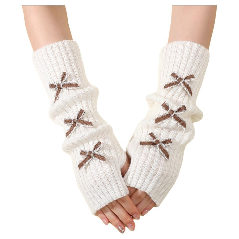 Soft Knitted Bow Arm Warmers Long Knit Sleeve Cover Y2K Y2K Fingerless Gloves  Girl