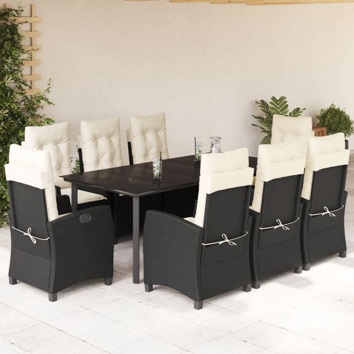VidaXL Ensemble à Manger de Jardin avec Coussins 9 pcs, Table et Chaises avec Dossier Réglable, Meubles d'Extérieur, 3212741