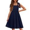 Children's Dress Without Cuffs Pocket Square Collar Casual Style Solid Color Dress