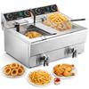 VEVOR Commercial Deep Fryer, Dual Tank 3000W Electric Countertop Fryer with Basket