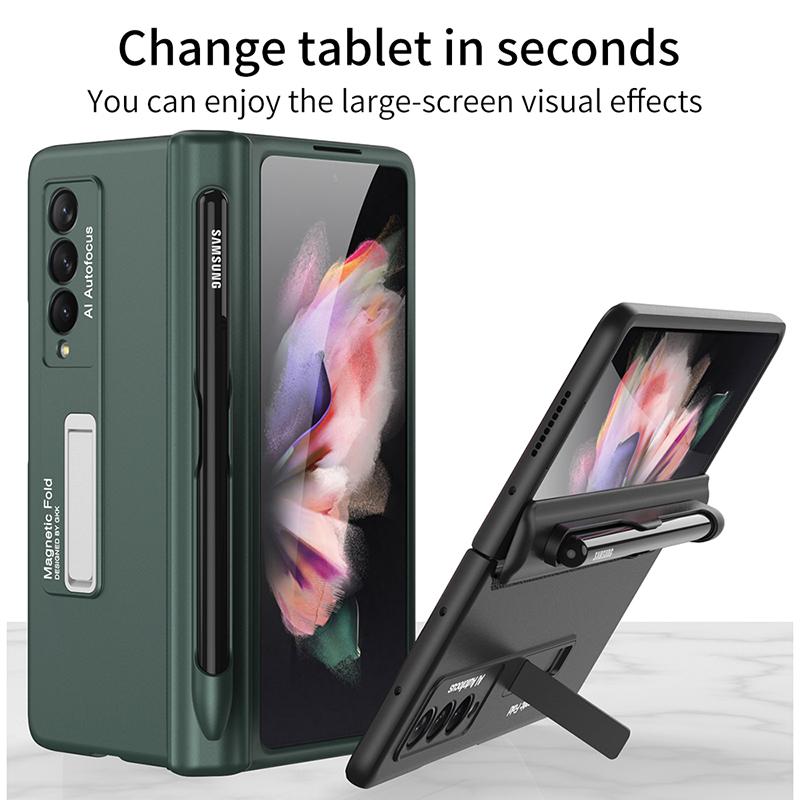 Ebesfous Case For Samsung Galaxy Z Fold 3 With Magnetic Holder All -Inclusive Case For Galaxy Z Fold3 Protective Cover With S Pen
