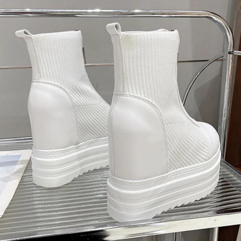 2024 New Autumn Winter Thick Sole Women Boot Fashion Round Head Front Zipper Platform High Heels Women's Leather Ankle Boots