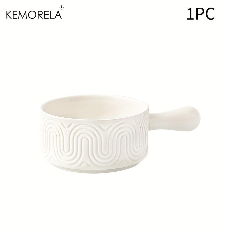 

KEMORELA 1/2PCS White Ceramic Bowl with Handle Embossed Design French Onion Soup Bowl for Cheese Cereal Pot Cake - Dining Set