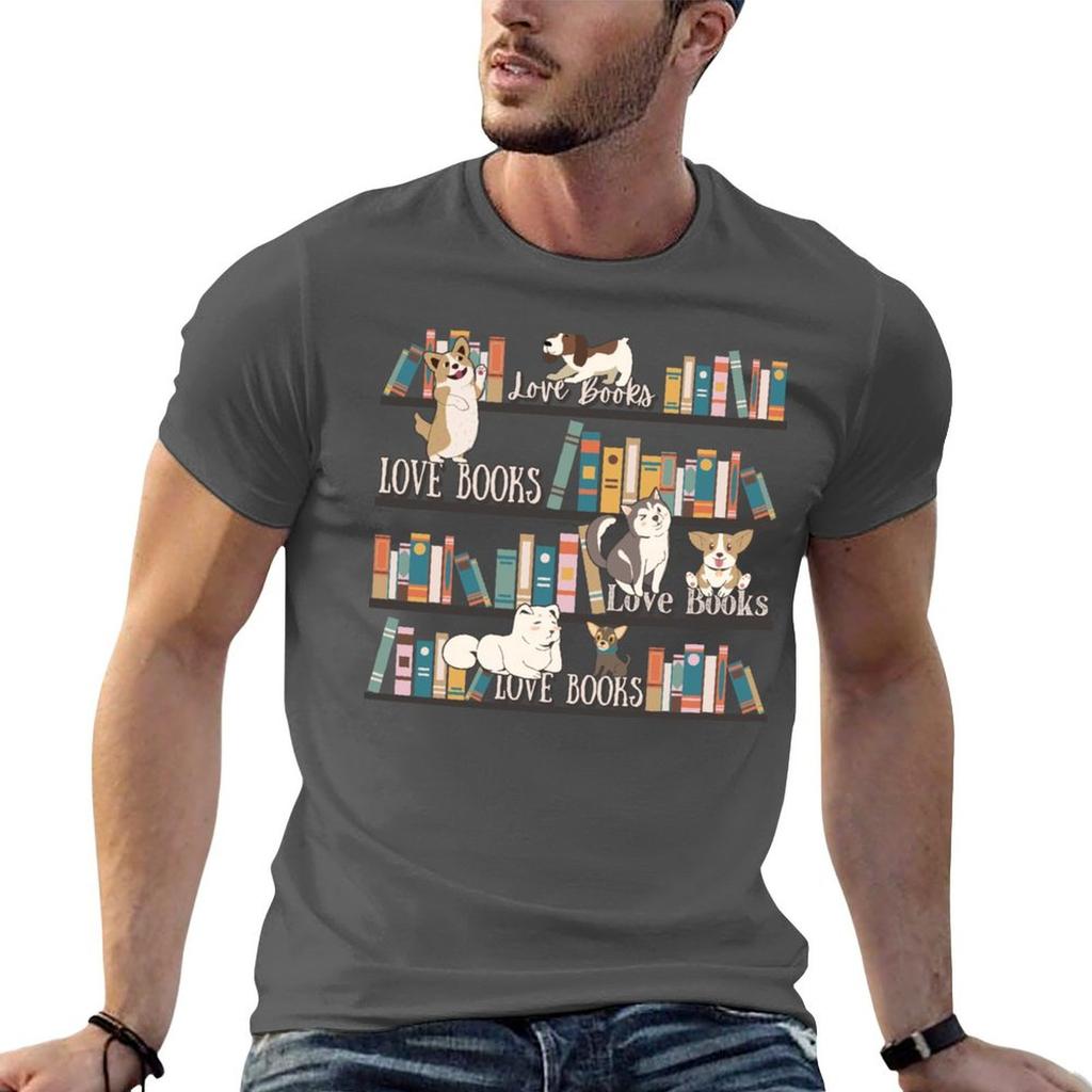 Love Books And Dogs Fun Book Lover Design For Eager Readers And Dog Lovers Tshirt T Shirts For Unisex Cotton Tshirt