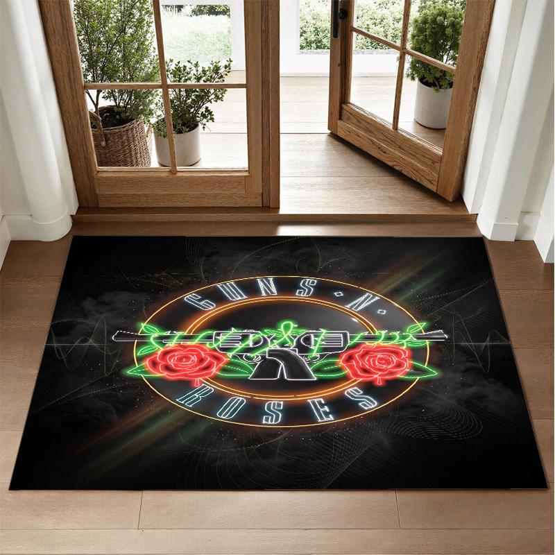 Guns N’ Roses Design Crystal Velvet Rug Soft Decorative Mat for Bedroom Entrance