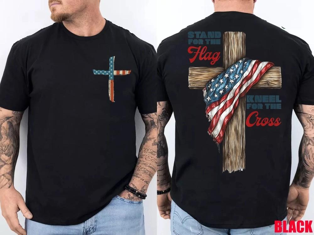 SALEStand for the Flag Kneel for the Cross TShirt Christian Faith Tee Unisex T-Shirt XXL