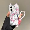 KEYSION Cute Ear Cartoon Case for Infinix Hot 50i with Lanyard Soft Silicone+PC Shockproof Phone Back Cover for Infinix Smart 9