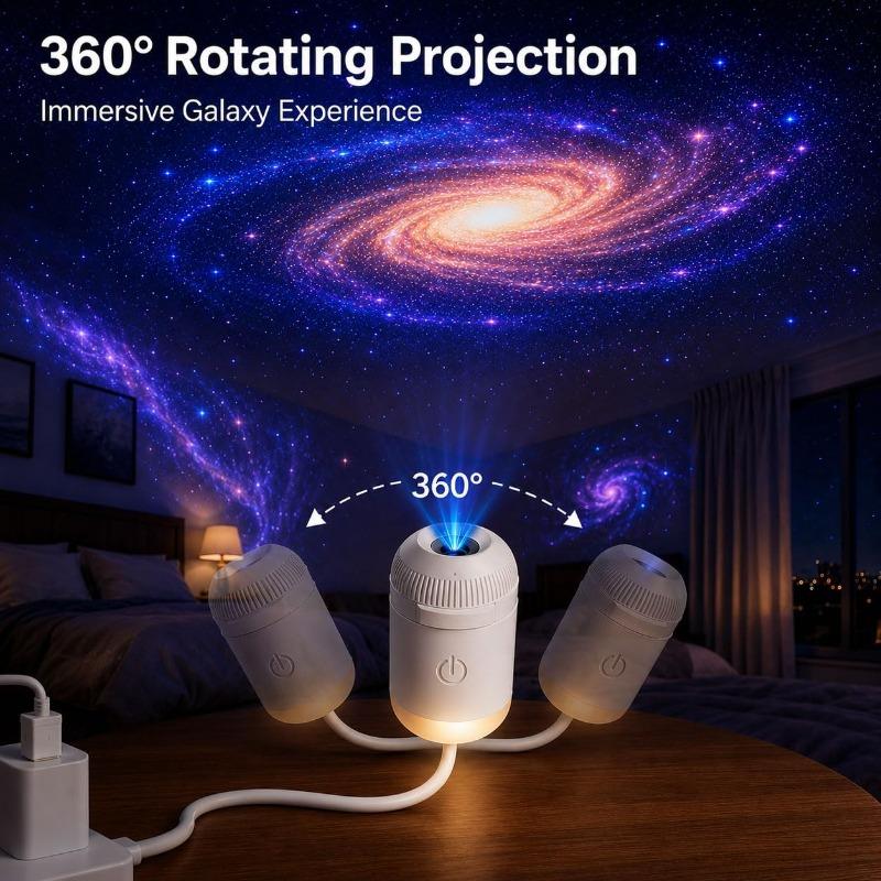 2-in-1 Galaxie Projektor Nachtlicht USB LED Sternenhimmel Lampe 360° Drehung Einstellbare Helligkeit für Schlafzimmer Decke Raum Auto Dekoration