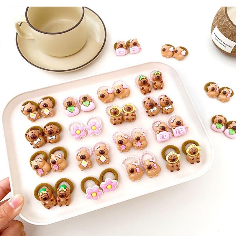 10Pcs Cute Capybara Hair Rope High Elasticity Twist Leather Band Cartoon Capybara Hanging Beads Headband Hair Accessories