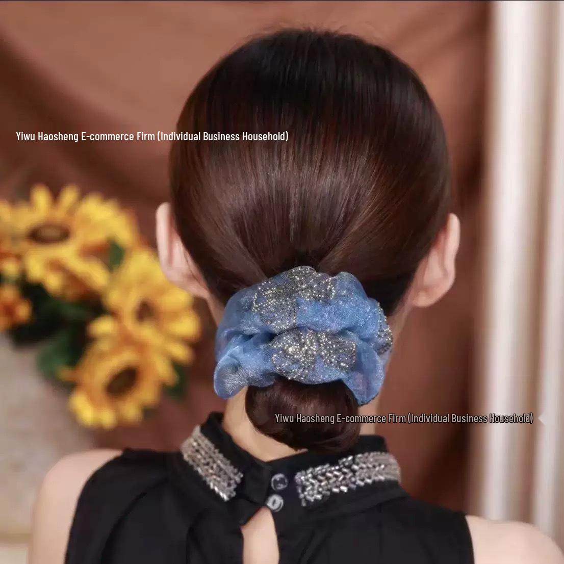 

Роскошная двухслойная резинка для волос из черной органзы с бабочкой - Элегантный, универсальный, высококлассный аксессуар для волос синий