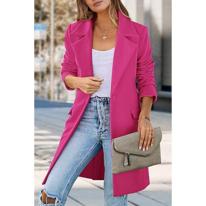 

Осенне-зимнее шерстяное женское пальто большого размера, шерстяной кардиган на одной пуговице M розы красного