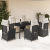 Vidaxl 7-Cz. Garden Furniture Set With Cushions, Black, Poly Rattan