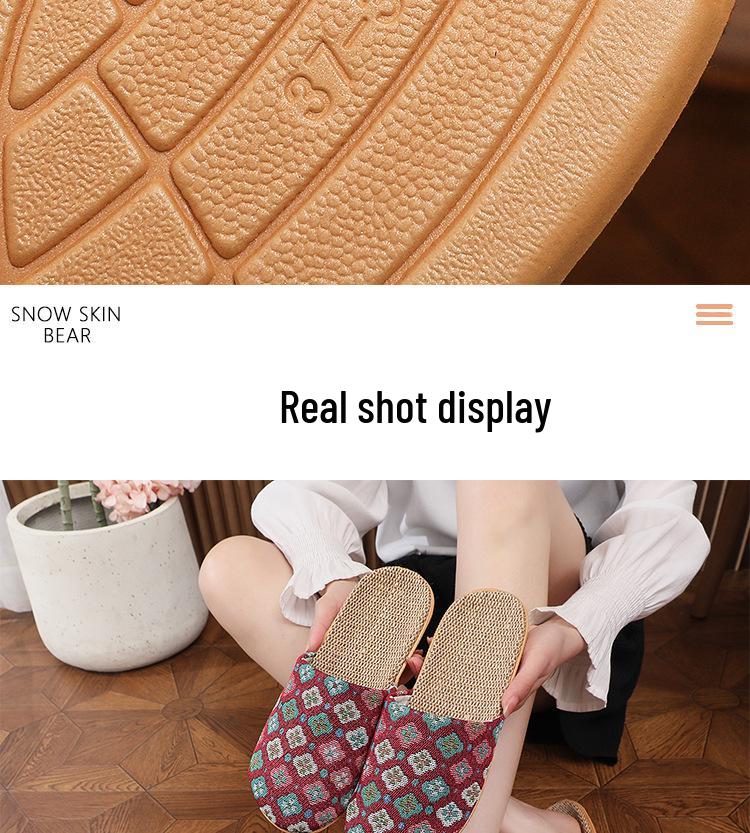 Women's Ethnic Floral Linen Sandals - Breathable Toe-Cover Slippers for Home