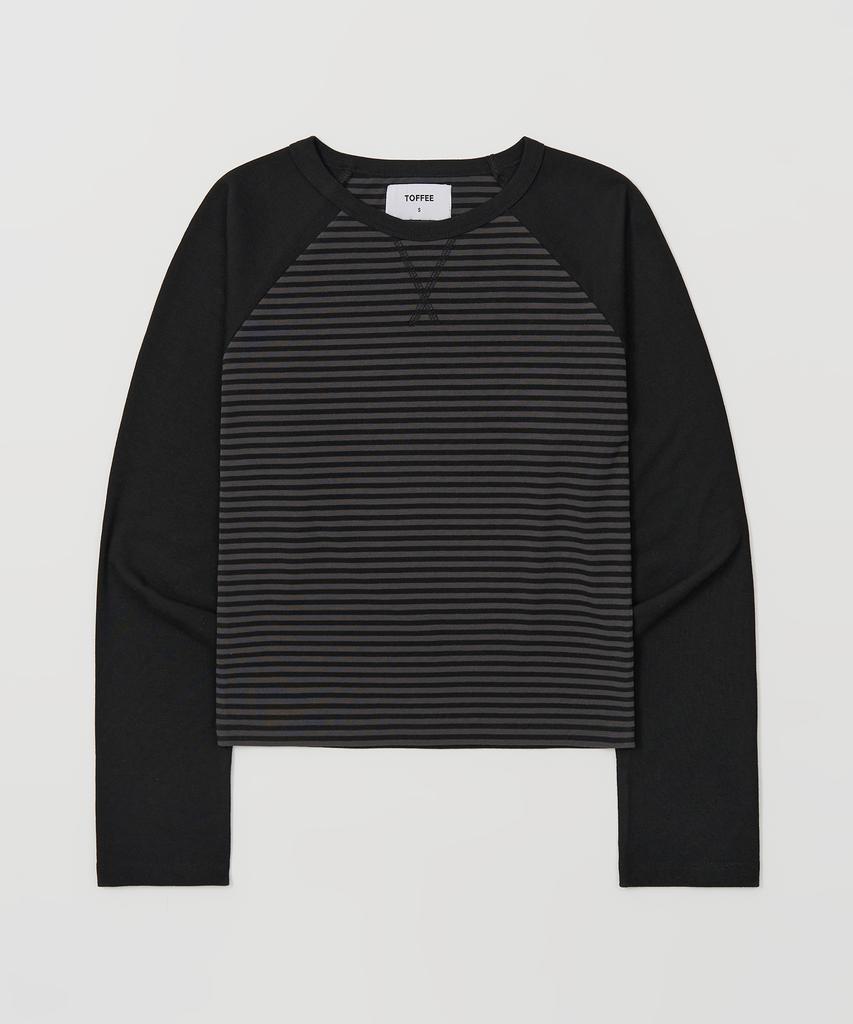 TOFFEE WOMEN W Daily Striped Raglan T-Shirt (Black)