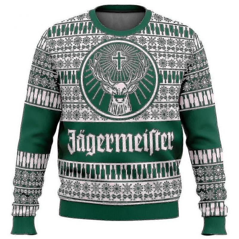 XINFUERL Bebetter Jagermeister Lelijke Kersttrui Pullover Heren 3d Sweatshirt Tops Herfst- en Winterkleding A S groen