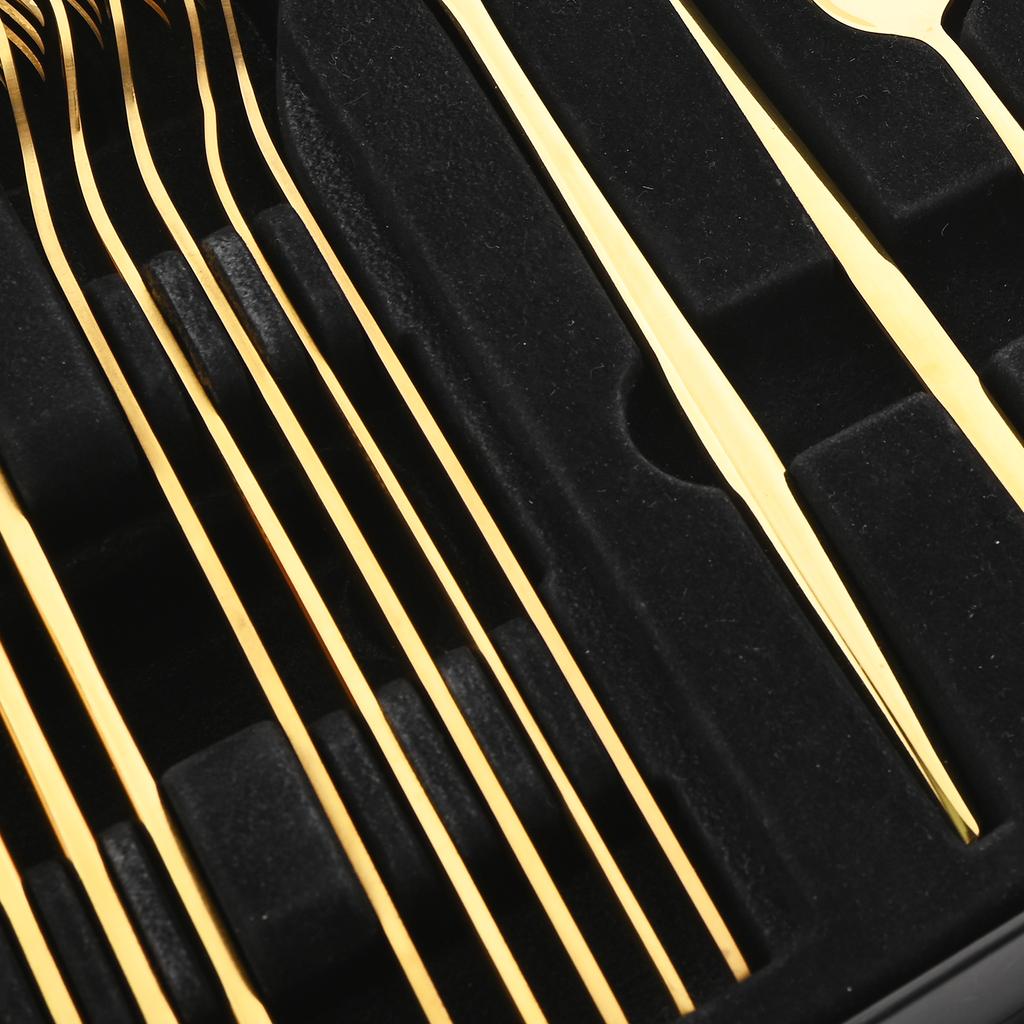 JANKNG Gold 24ks Sada zrcadlového nádobí Sada příborů z nerezové oceli Nůž Vidlička Lžíce Sada příborů Západní luxusní dárková krabička Nádobí