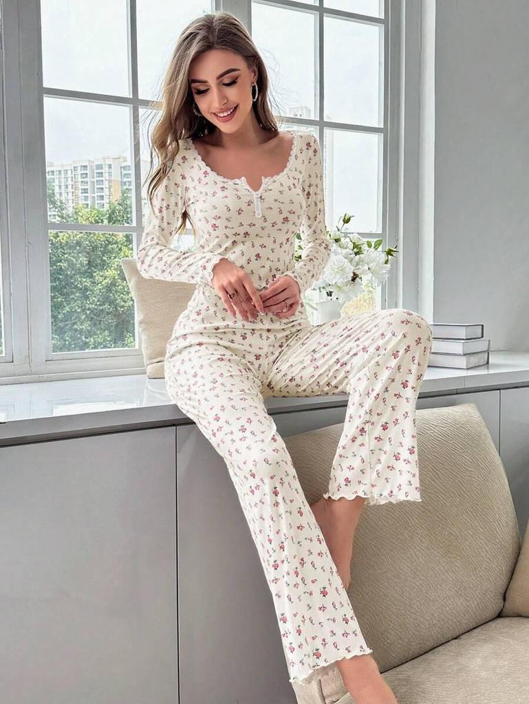 European & American Style Sexy Casual Autumn/Winter Long Sleeve Pajama Set - Women’s Two-Piece Long Pants Home Wear