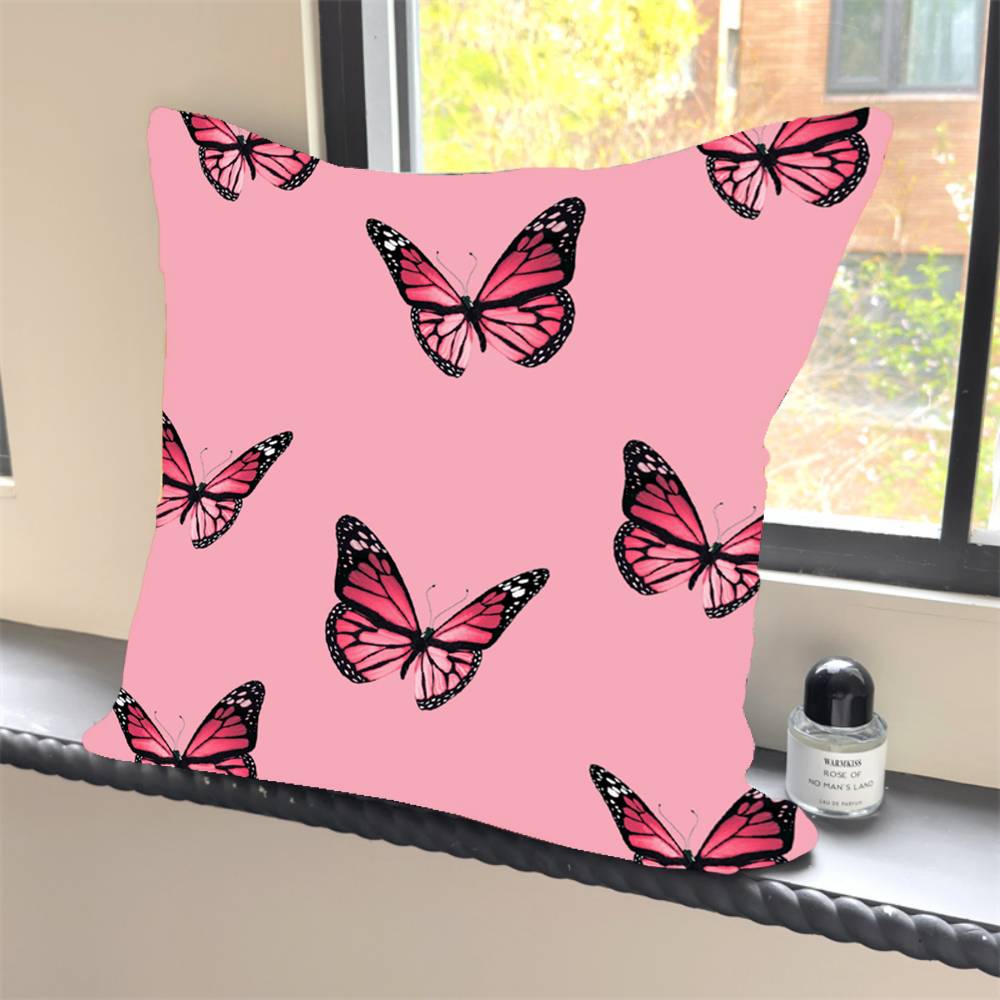 1PC Luxury Pink cute butterfly Pillow Case Square  Bedroom Sofa Leisure Comfort Cushion Car Home Decoration Pillowcase 40x40
