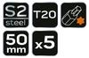 Impact bits S2, 50 mm, T20 - 5 pcs.