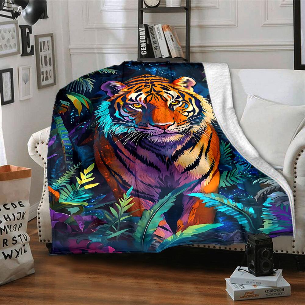 1pc Tiger Jungle Lightweight Flannel Blanket, Comfortable and Warm Blanket, for Office and Camping Sofa Bed, Livingroom178