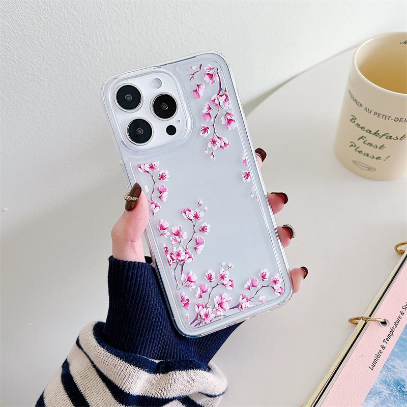 Floral Clear Phone Case For iphone 15 14 13 12 11 Pro Max Plus Silicone Soft TPU Shockproof Back Cover