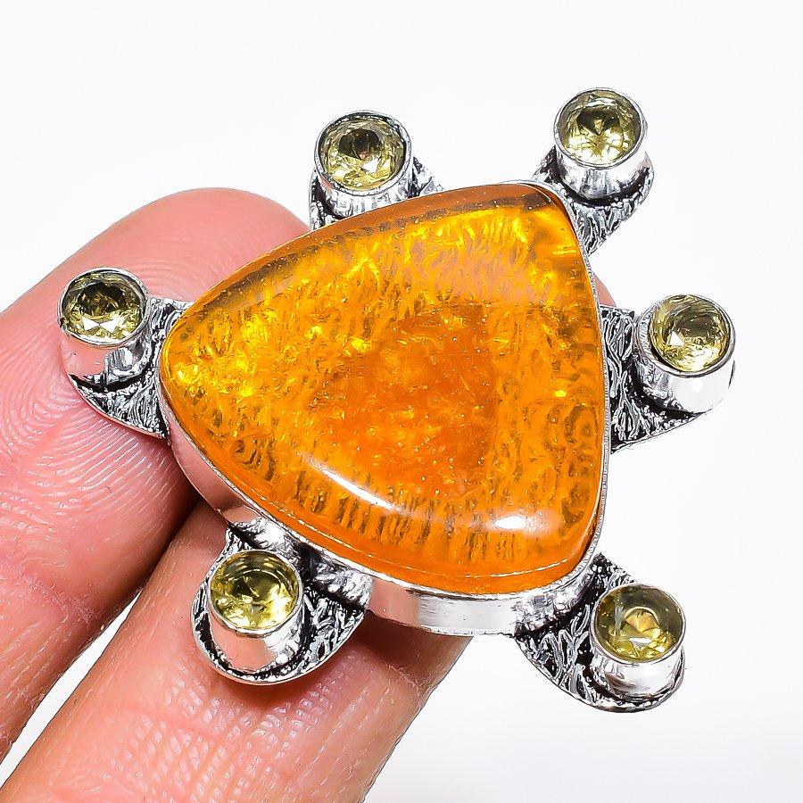 

Natural Baltic Amber, Citrine 925 Sterling Silver Jewelry Ring Size 8.5 AR-16454