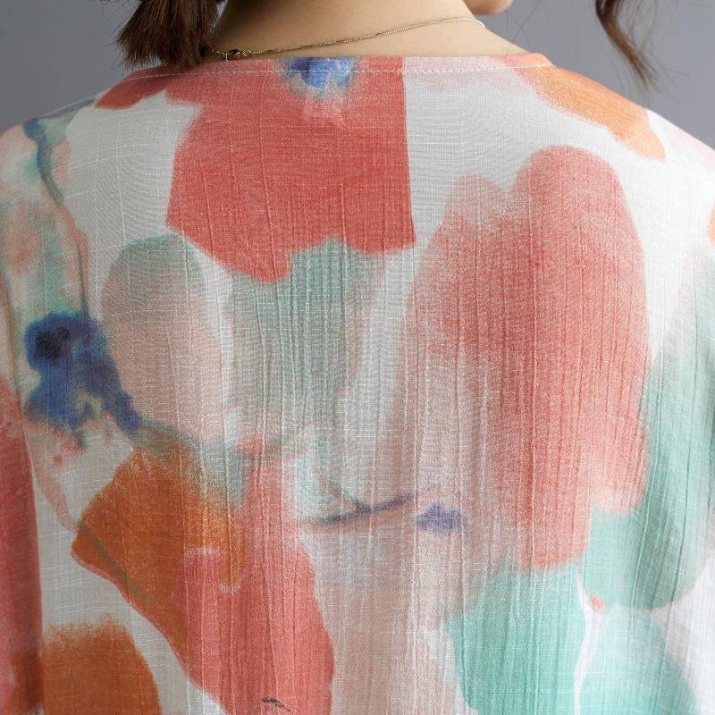 Dimanaf 2025 Letní košile nadměrné velikosti Nová halenka Dámská Knoflíky Dlouhý rukáv Volná Potisk Dámské topy