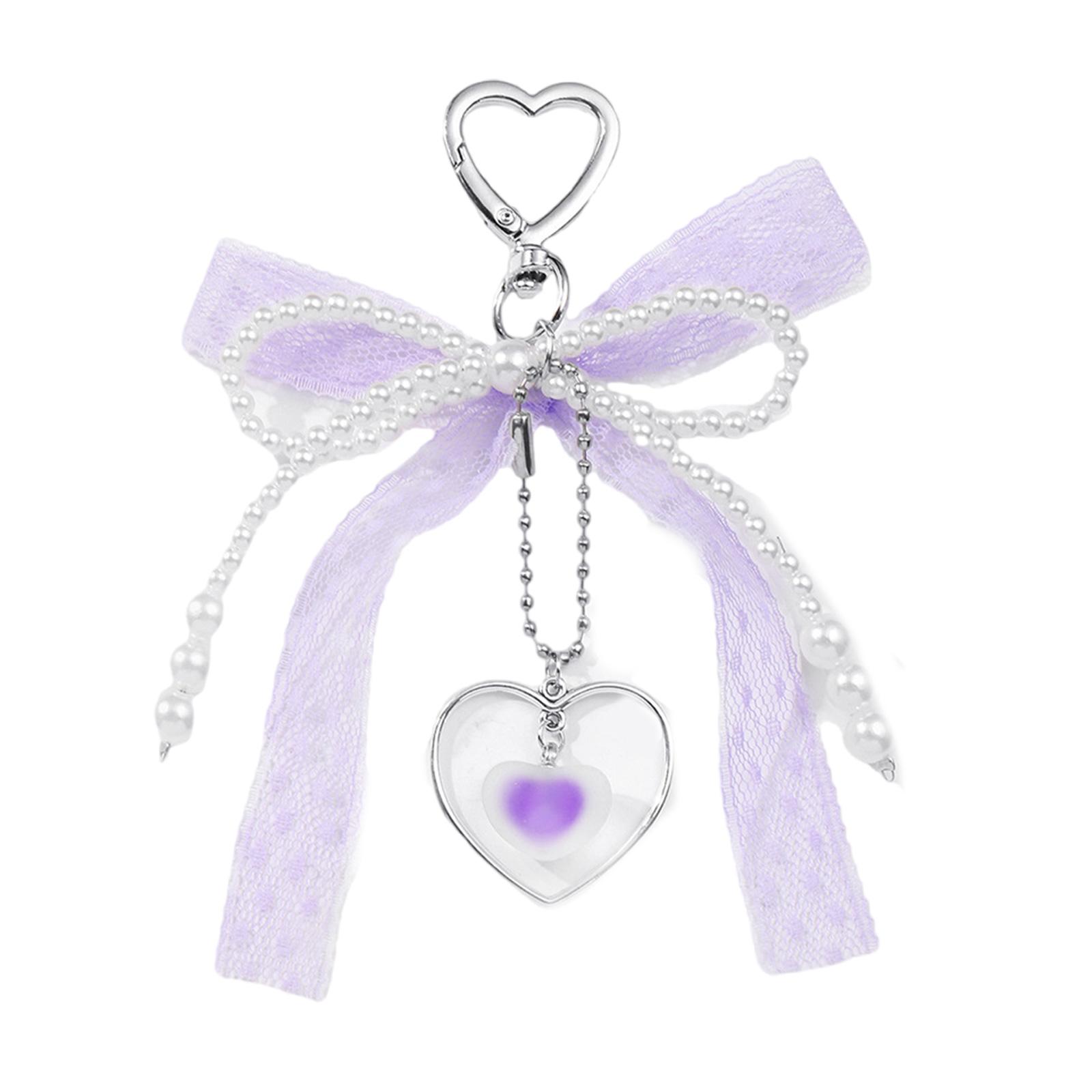 

Delicate Ribbon and Beaded Bowknot Keyring Fashionable Bows Bag Pendant Unique Keychain Jewelry Gift For Everyday Use A