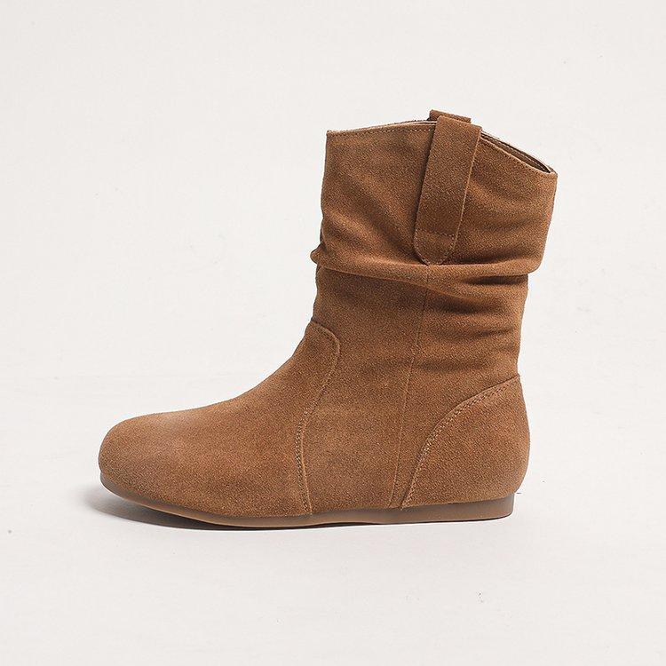 2025 new short boots round head flat bottom microfiber fashion boots PU solid color spring and autumn suede Martin boots women