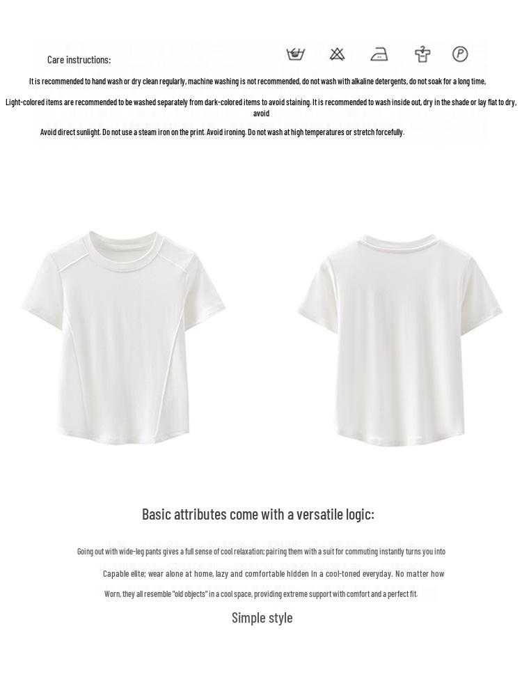 Petite Women's Cropped Pure Cotton Round Neck T-Shirt – Spring/Summer Stylish Drop Shoulder Short Sleeve Layering Top