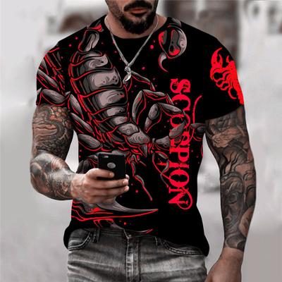 Summer Round Neck 3D Animal Scorpion Pattern Print Top Fashionable Casual Short Sleeved Men's T-shirts