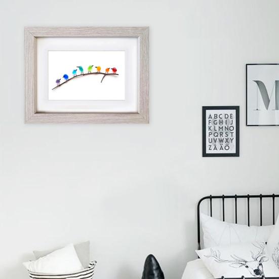 Sea Glass Rainbow Birds Decoration Standing on The Branch Cute Min Colorful Resin Bird Wall Art Ornament Living Room Bedroom Home Decor