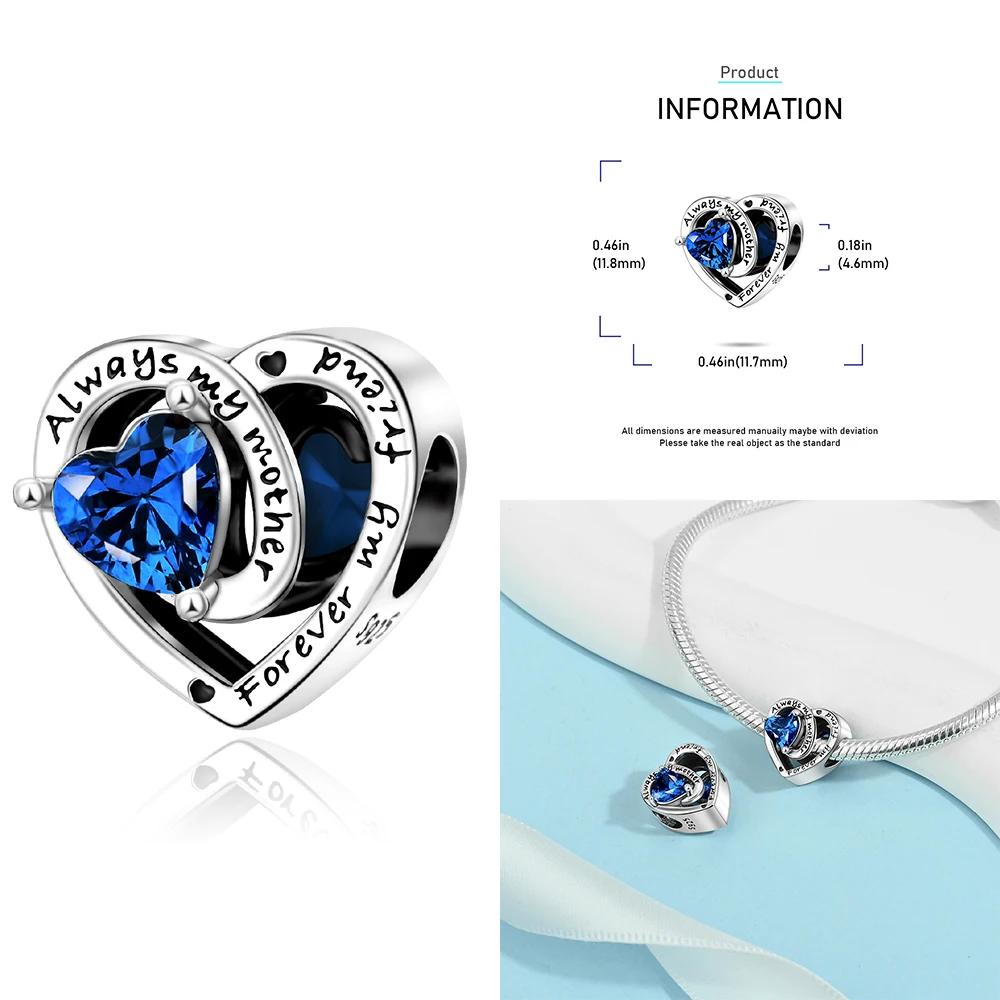 Copper 12 Months Birthstone Heart-Shaped Beads Charms Fit Original Bracelet Charm Beads Necklace Diy Female Jewelry