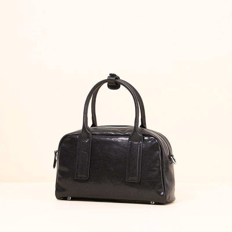 Genuine Leather Women's Bag New Bowling Cross-border Crystal Vegetable Tanned Cowhide Boston All-match Portable Cross-body