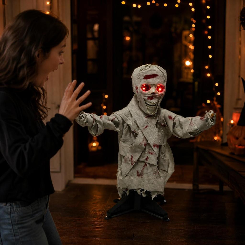 Fright Prop Animated Half-Body Mummy Ground Decoration for Porch