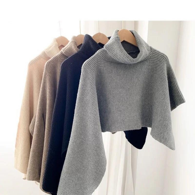 Womens Oversized Knit Cape Sweater Shawl High Neck Warm Thick Winter Cardigan Street Style